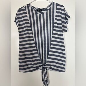 Jones New York Navy & White Striped Front-Tie Crop Top